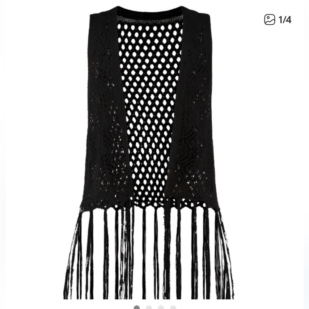 No Boundaries Black Crochet Fringe Vest